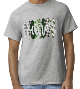 Adult Cursive Warriors Green Patterned Background T-Shirt